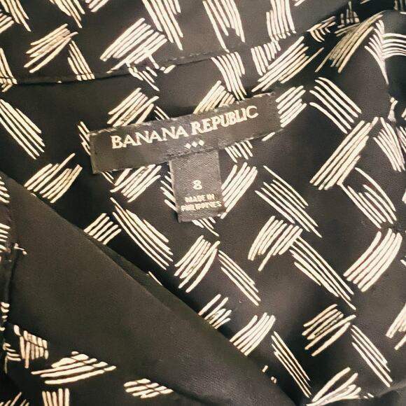 Banana Republic Grid Striped Sleeveless Half Button Up Belted Dress Size 8 Black - Picture 3 of 7